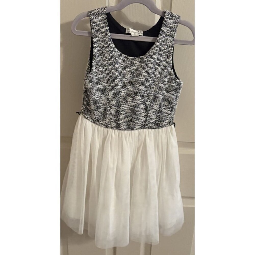 Knitworks Girls Dress Size 10 Black White Sleeveless Layered Skirt